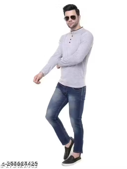 Men Fashion Solid Collar Polyester T-Shirt