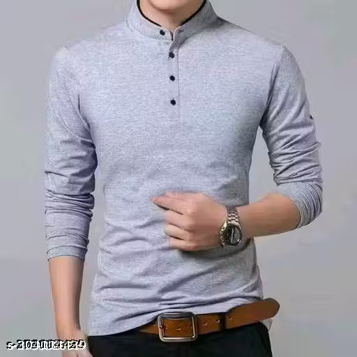 Men Fashion Solid Collar Polyester T-Shirt
