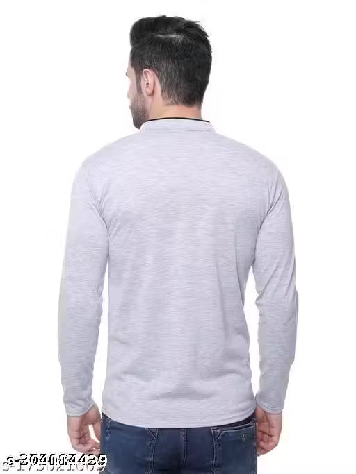 Men Fashion Solid Collar Polyester T-Shirt
