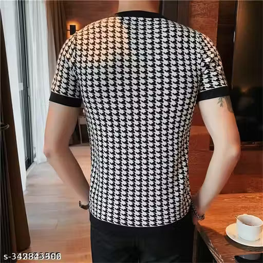 Men's Houndstooth Regular Round Multicolor Tshirt